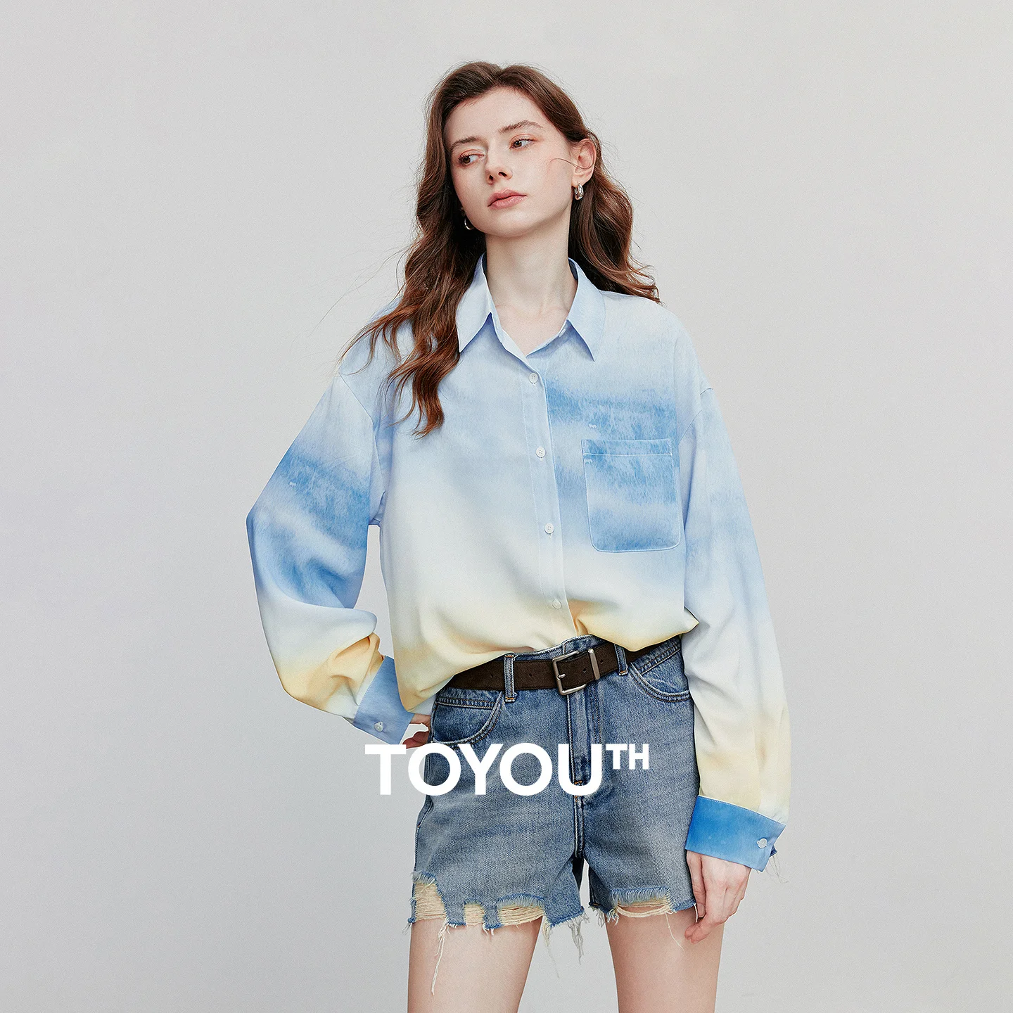 

TOYOUTH Women Long Sleeve Shirt 2025 Autumn New Gradient Romantic Turn Down Collar Versatile Shirt Tops