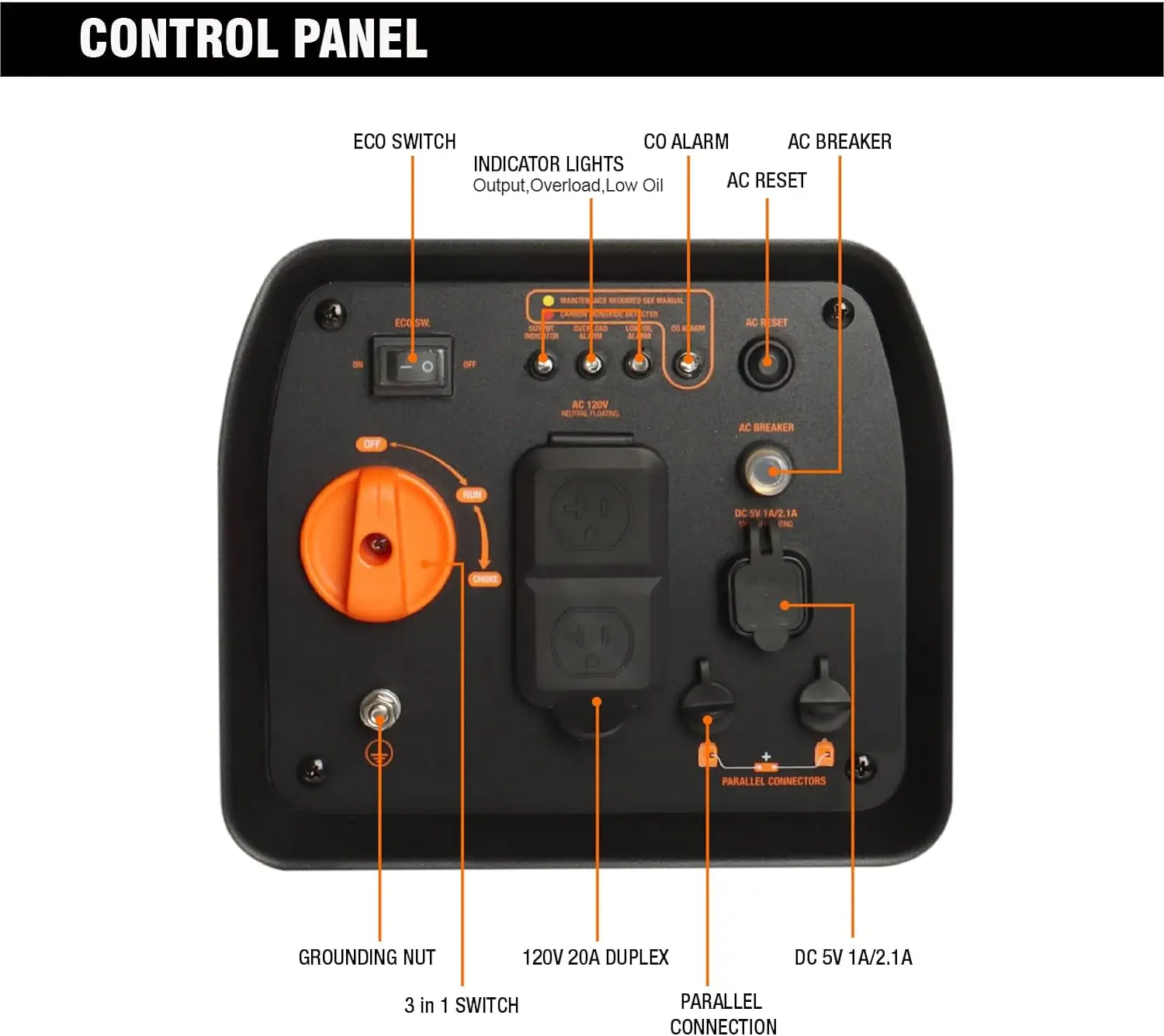 Generador portátil, motor de Gas ultrasilencioso de 2200W, compatible con EPA, función de modo ecológico, ultraligero