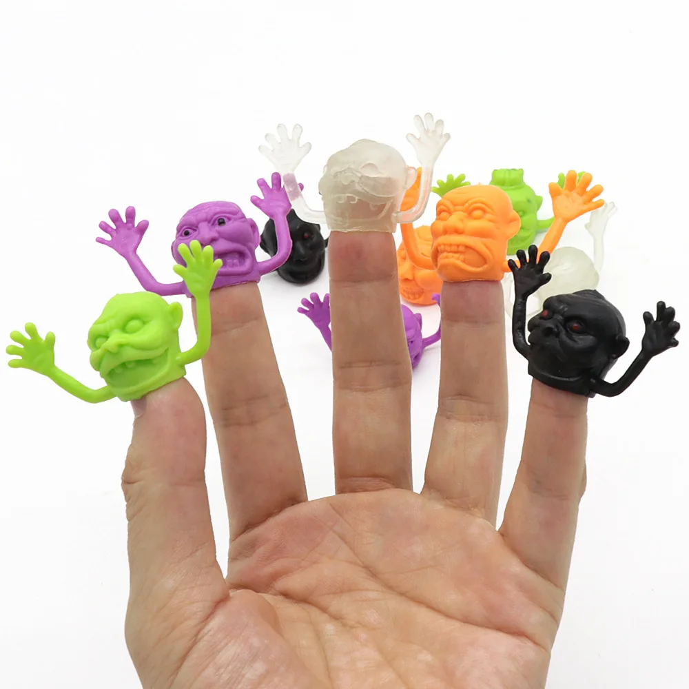 10Pcs Halloween Simulation Ghost Finger Puppet Toys Creative Skull Finger Caps Dolls Kids Storytelling Interactive Toy Props