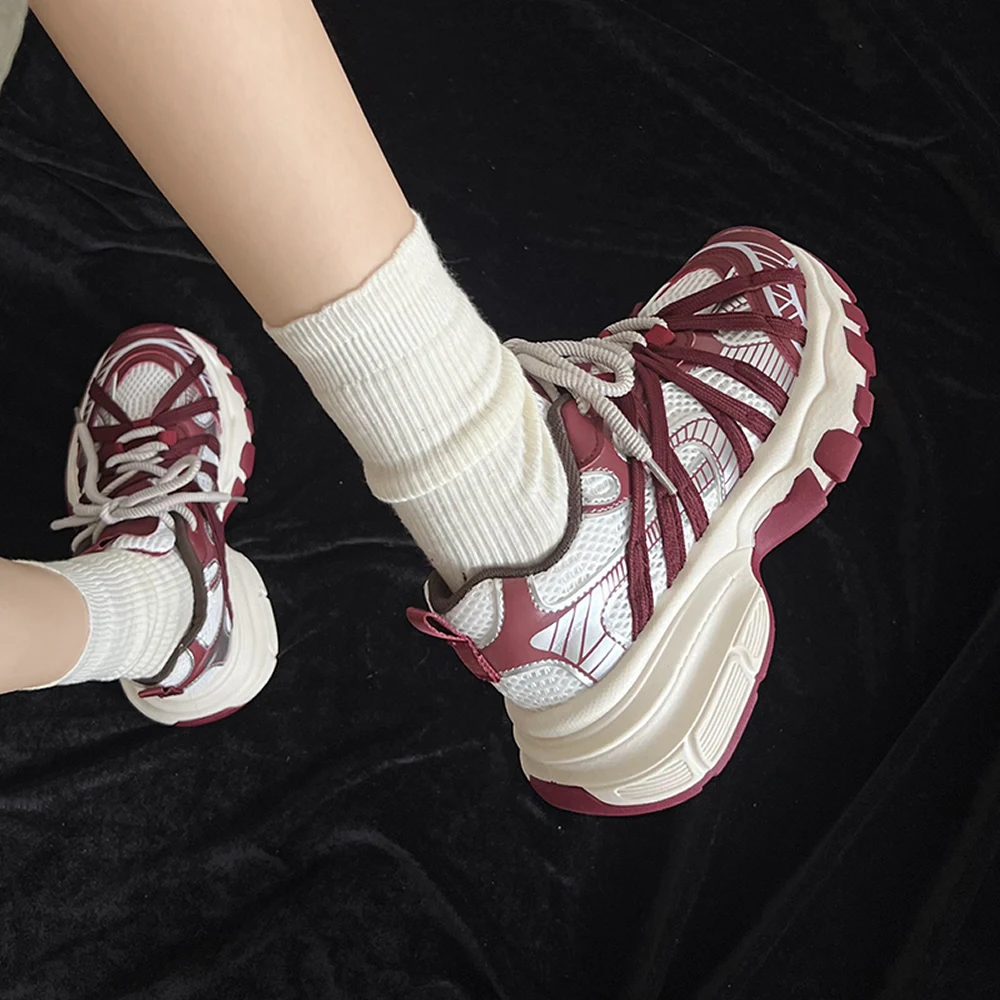 New 2025 Summer Women Platform Sneakers Thick Bottom Breathable Mesh Casual Chunky Shoes 6CM High Heel Sports Dad Shoes Woman
