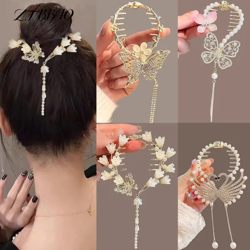 

Swan Tassel Pill Head Ponytail Buckle Pearl Hairpin Butterfly Bell Orchid Hair Claw Clip Girl Barrette Hairclip Hair Accessories