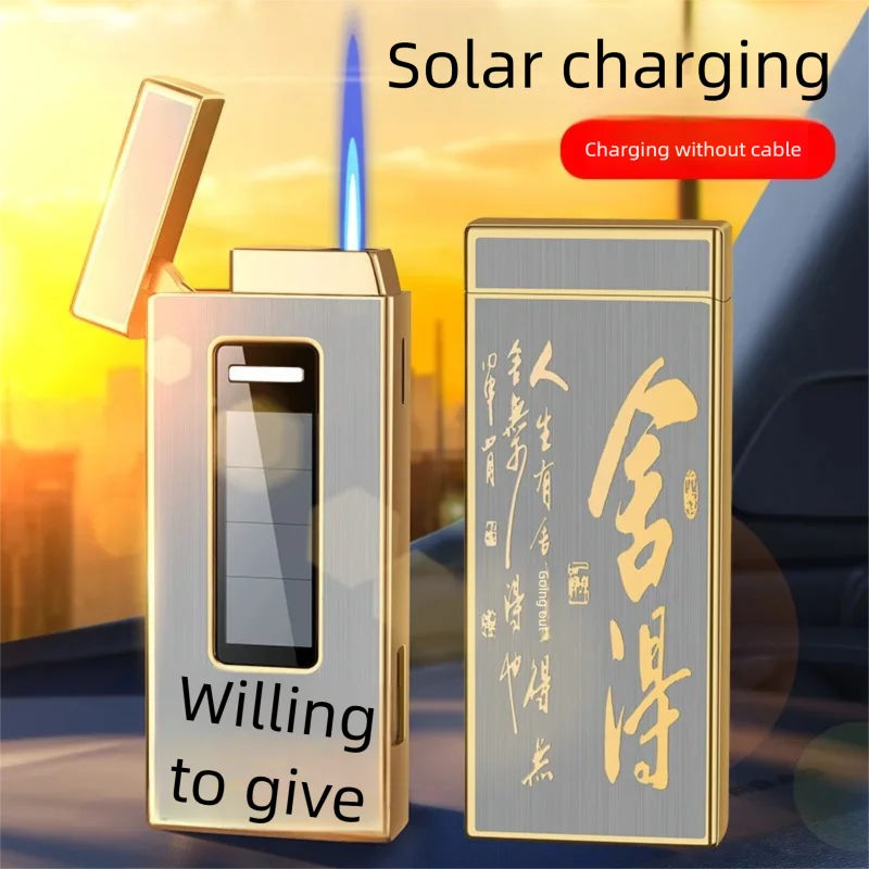 Solar Powered Charging Lighter, Transparent Window Inflatable Gift, Windproof Lighter Can Be Wholesale