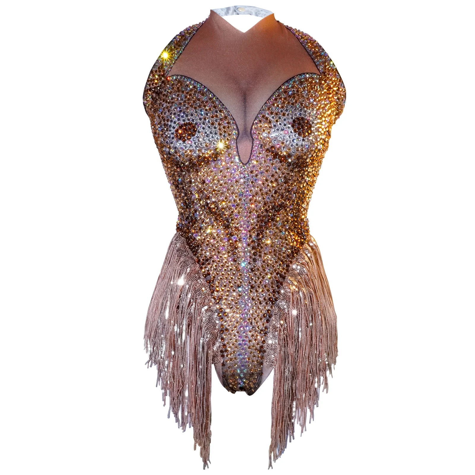 

Gold Sequins Fringes Sexy Bodysuit Women Dance Show Tights Birthday Party Dancer Singer Bar Club Stage Performance Costume Rave