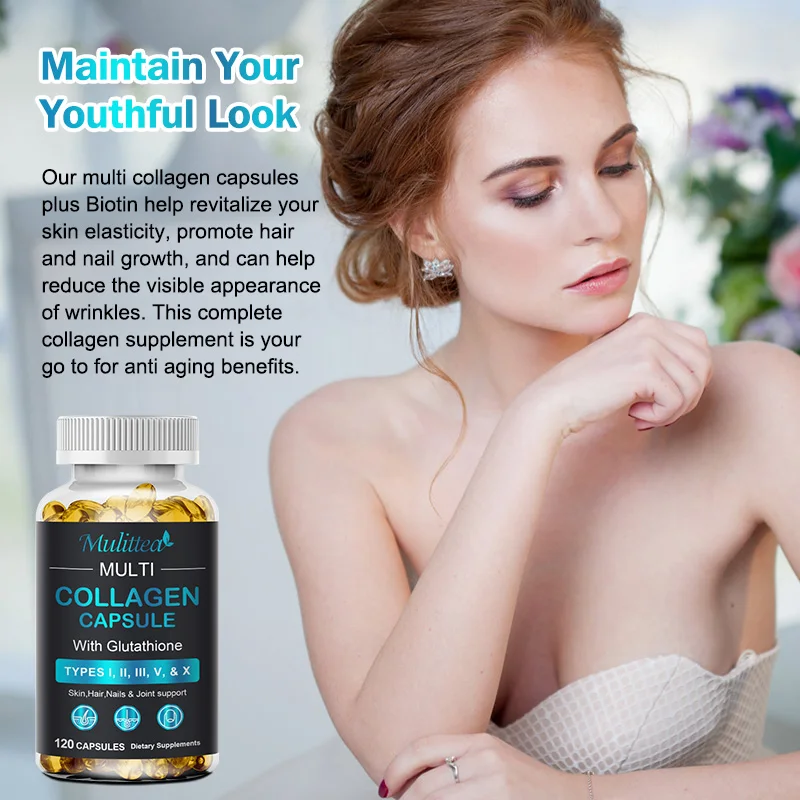 Mulittea Collagen & Glutathione Capsules with VitaminC Nail care fixed hair Skin Brightening Supplement Immune Support for Women