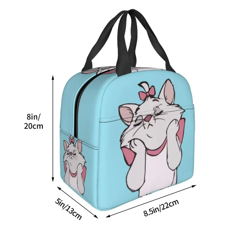 Custom Marie Cat Insulated Lunch Bag for Camping Travel Portable Cooler Thermal Bento Box Kids Food Container Tote Bags