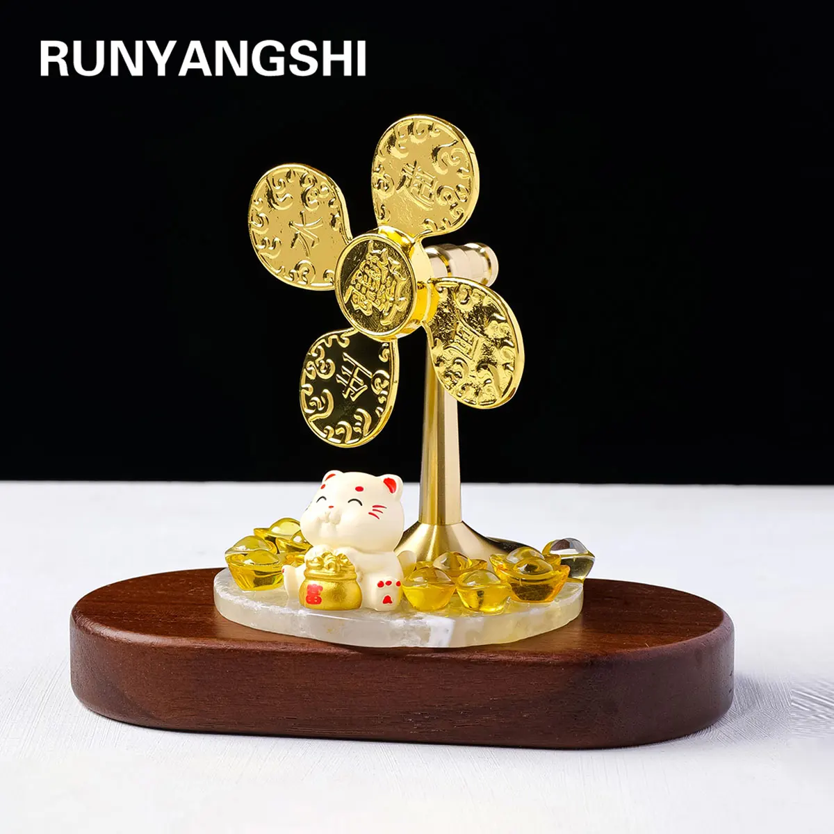 

1PC Goldmine Get Rich Cat Windmill Ornament Crystal Gemstone Chakra Healing Crystal Home Office Desk Gemstone Energy Decoration
