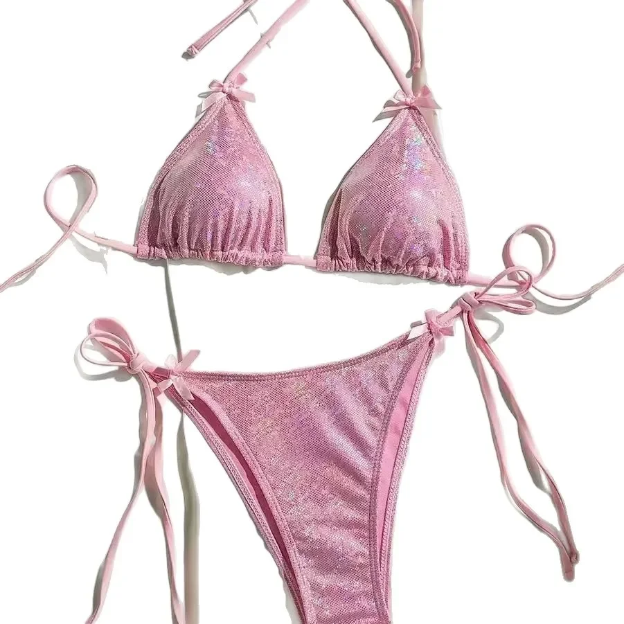 2025 New Sexy Solid-Color Bow Bikini: Women's Beach Vacation Swimsuit