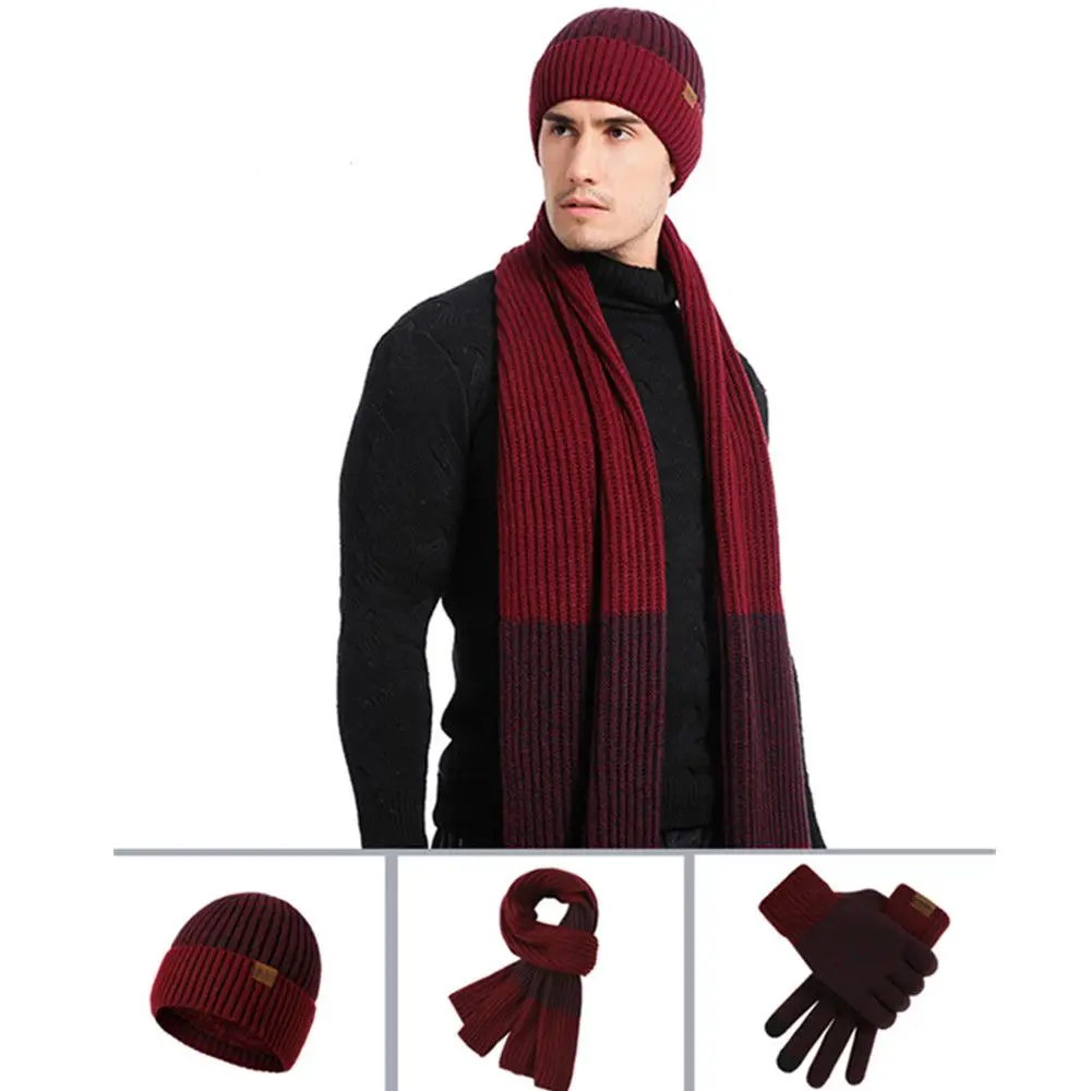 موضة جديدة محبوك بدلة دافئة قفازات شاشة اللمس الصوف وشاح قبعة وشاح قفازات مجموعة قبعة قبعة شتاء دافئ سميكة قبعة صوفية