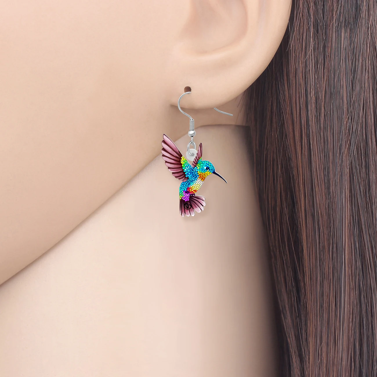 BONSNY-Boucles d'oreilles pendantes en acrylique pour femmes et filles, breloque oiseau volant, colibri volant, bijoux fantaisie, cadeaux pour amis, printemps et été