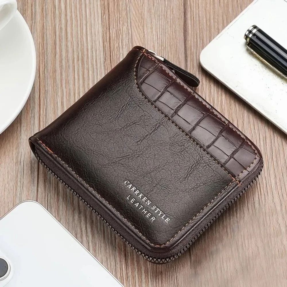 New PU Leather Men’s Wallet Zipper Luxury Mens Purse with Coin Pocket Money Bag Card Holders Male Gifts