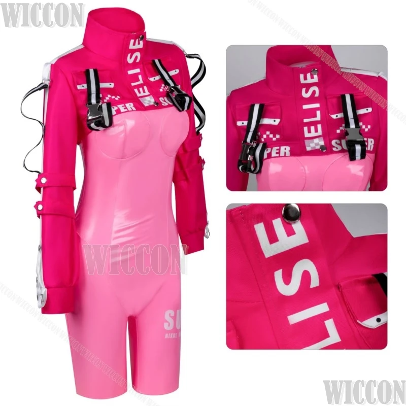 

Goddess Alice Sexy Pink Jumpsuit Game Cosplay Dress Pink Long Double Pony Wig Prop Girl Woman Carnival Outfit Halloween Party