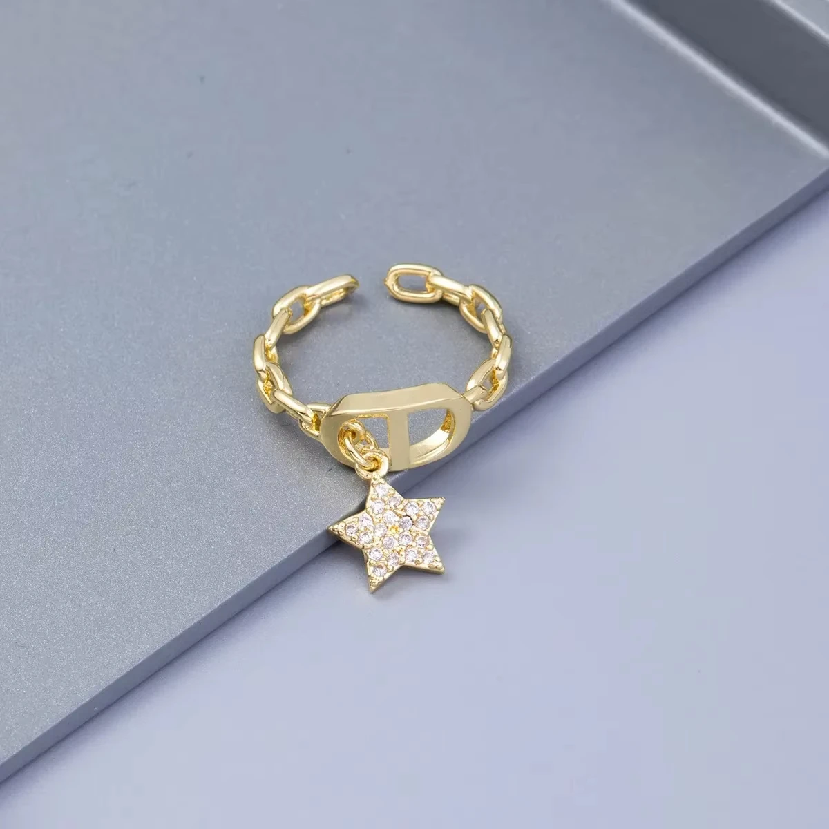 Star Diamond Letter Cd Ring Niche Design Pendant Trendyy Daily Versatile Women's Ring New Open Adjustable Ring image 2