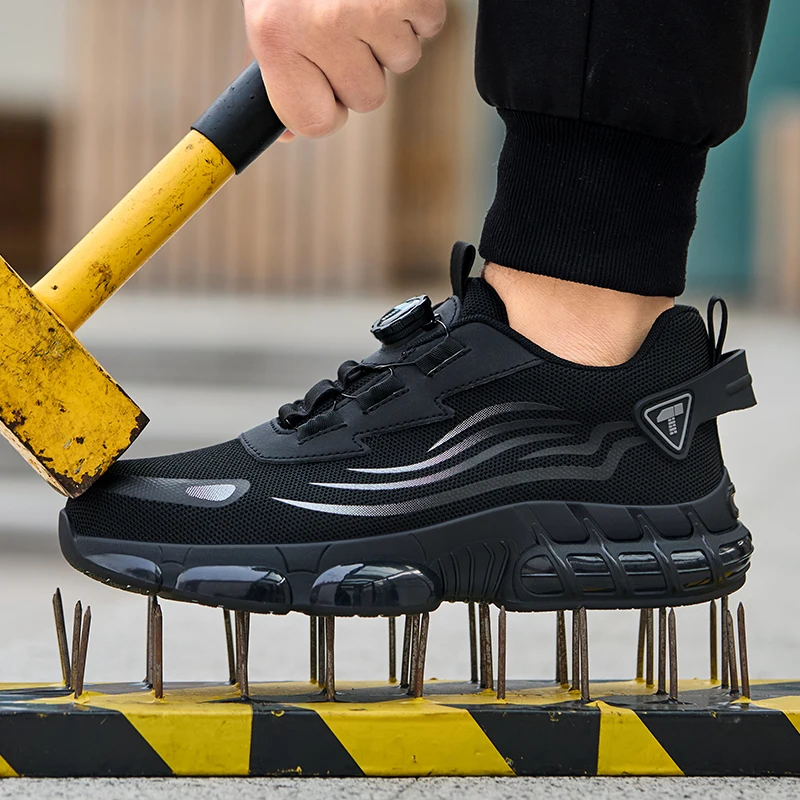 Nuevos zapatos de seguridad con botón giratorio para hombres, zapatos de trabajo antiimpacto y antiperforación, zapatos deportivos de moda para hombres, botas tácticas