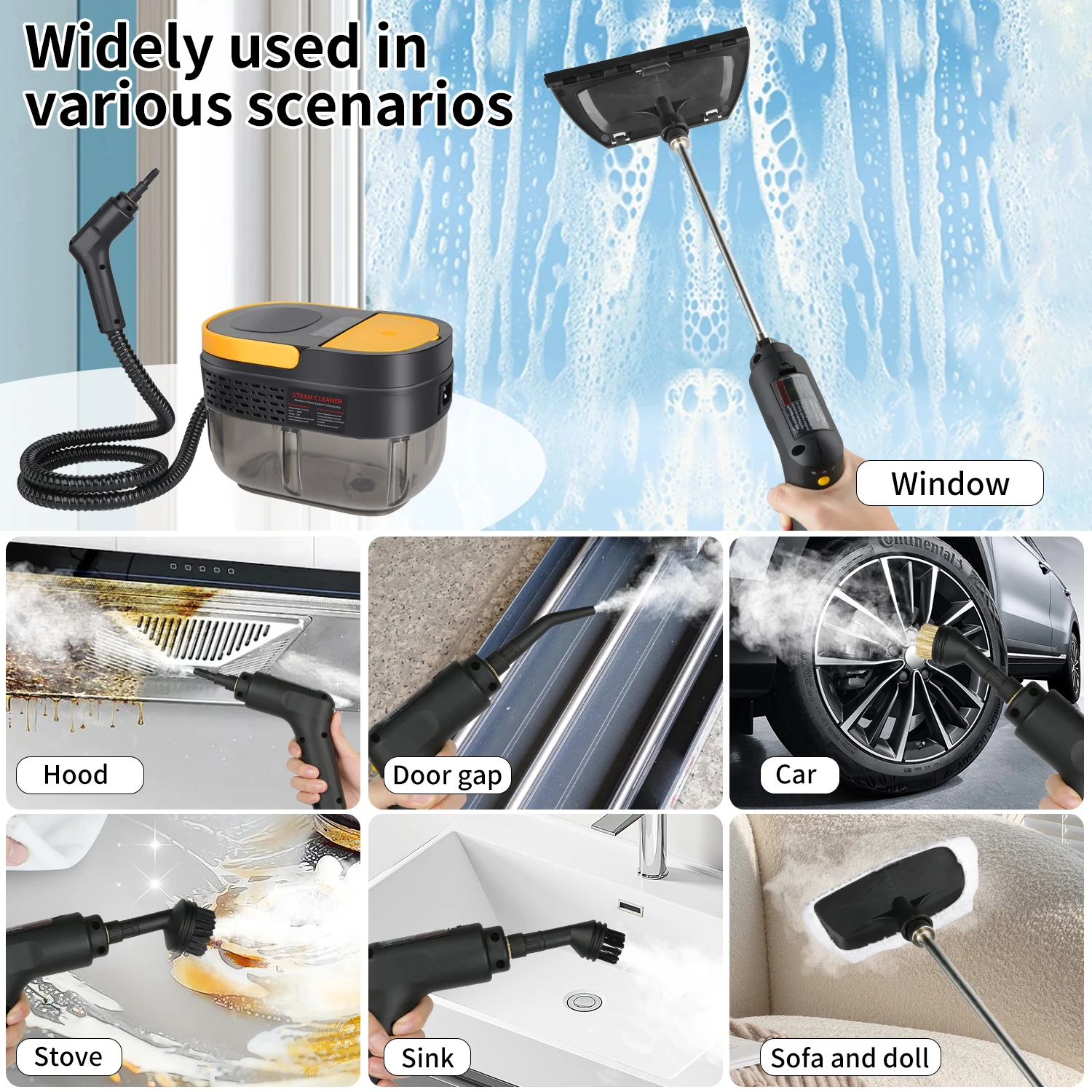 Nettoyeur vapeur, nettoyeur vapeur portatif, haute pression 2500W, réservoir d'eau 1600ML, nettoyage multi-surfaces, nettoyage des carreaux de salle de bain, nettoyage des revêtements de voiture, machine à vapeur portable, nettoyage en profondeur à domicile, nettoyeur de vitres, vapeur réglable 3 bars