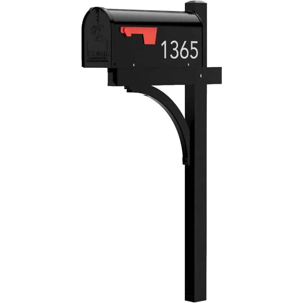 The Glenbrook Aluminum Mailbox Post - Complete System with Steel Mailbox and Aluminum Post Included (All Black)