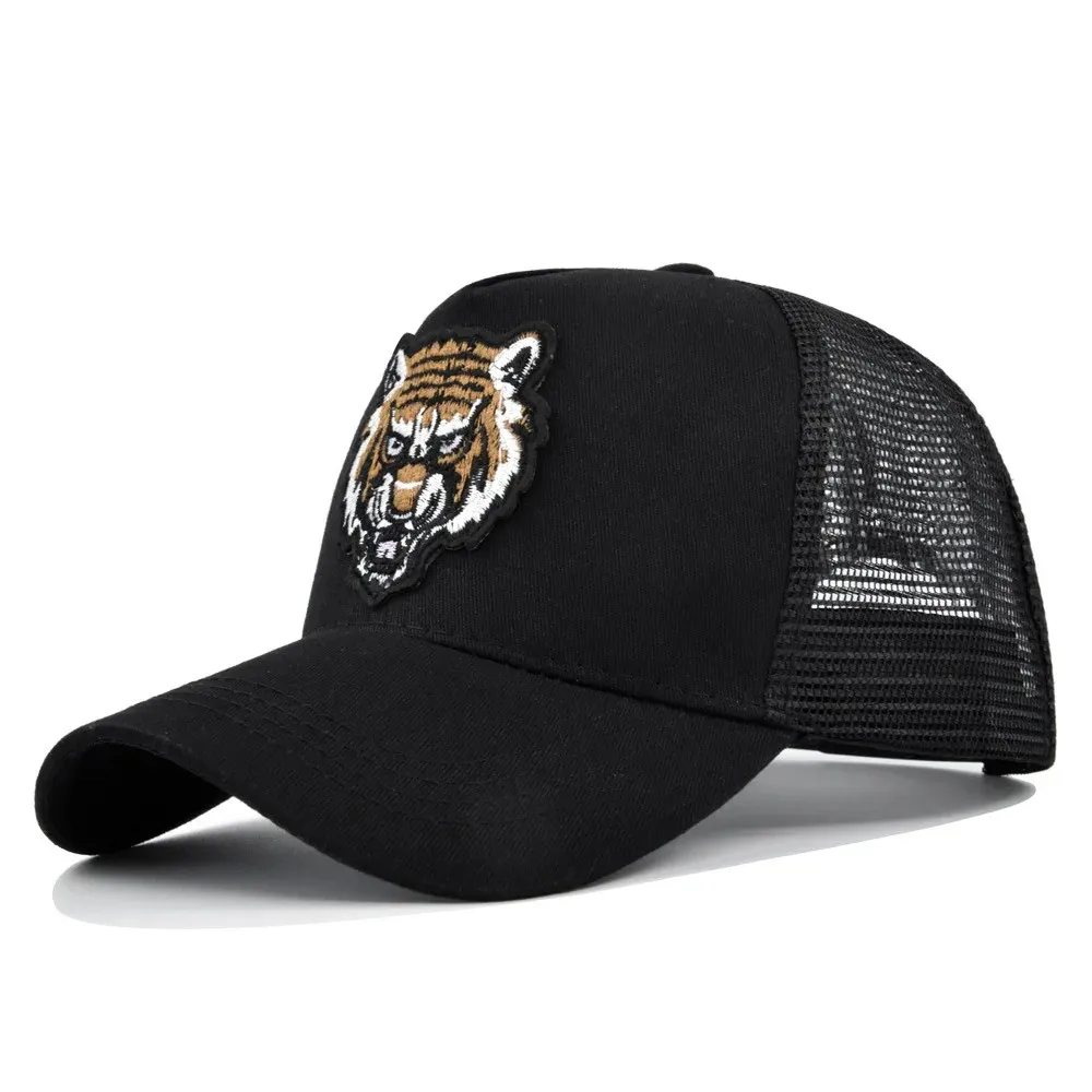 Cartoon Snapback Cotton Baseball Cap Men Women Hip Hop Dad Mesh Hat Trucker Hat Tiger Pattern Adjustable Outdoor Fishing Cap