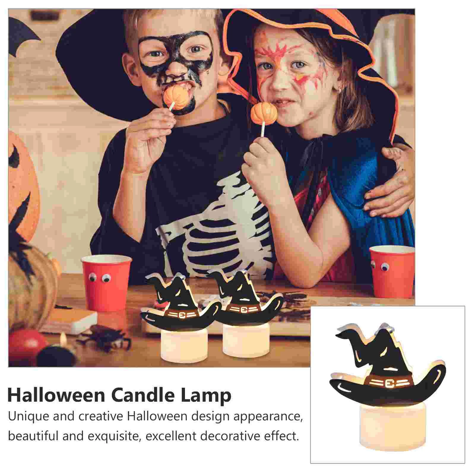 2 Pcs Decor Lamp Halloween Flameless Light Pumpkin Spider Decorations LED Plastic Candles Girly Room