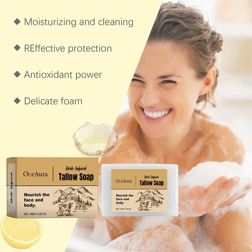 Jabón de sebo Natural para limpieza profunda, Control de aceite, exfoliación y reparación, piel nutritiva para cuerpo y cara, 100g