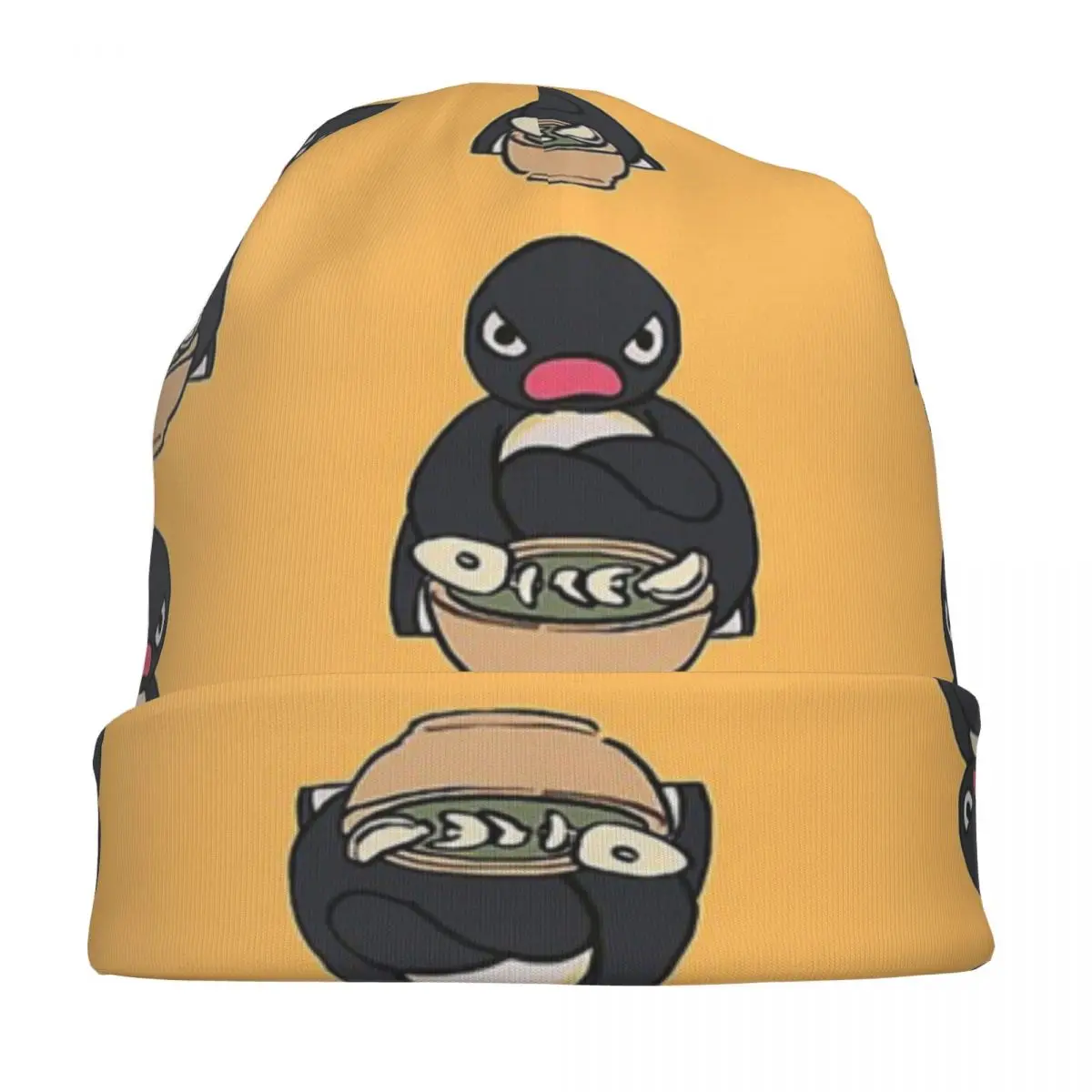 I Draw Sulking Penguin With His Meal Meme Knitted hat for men and women Angery Pingu Gift Unisex winter warm brimless urinal hat