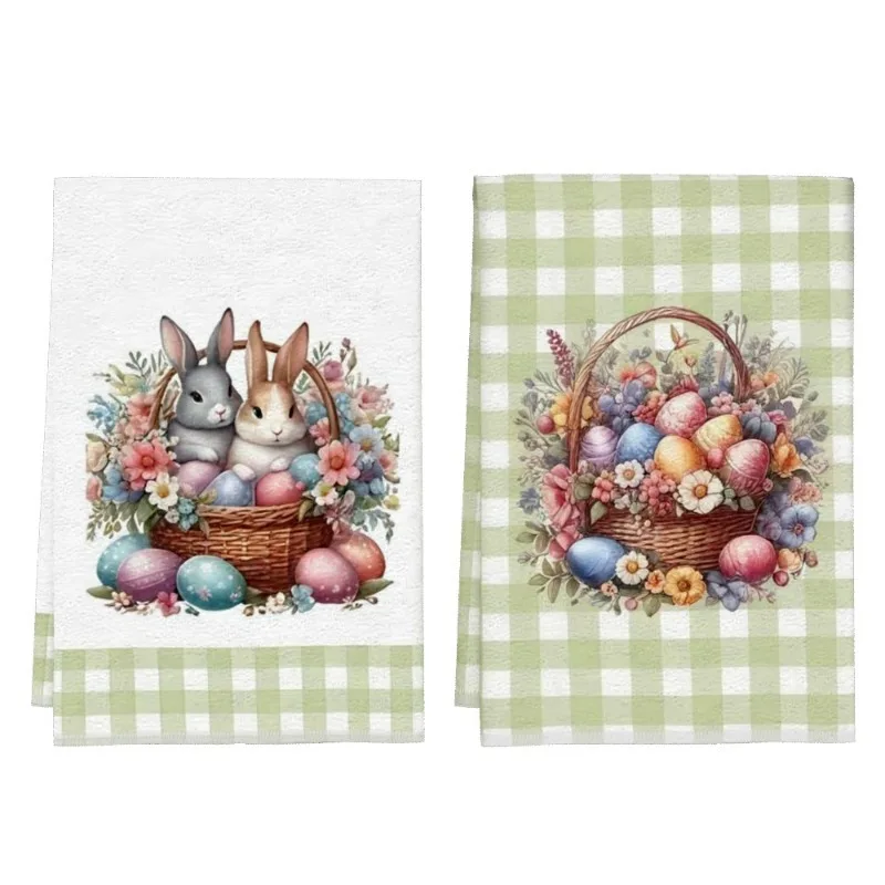 2Pcs, Easter Cute Bunny Egg Kitchen Towels, 40Cm*60Cm Towel Set, Super Absorbent Soft Cleaning Cloth, Cooking and Baking Tea Towel, Hand Towel, Cleaning Cloth, Dishwashing Cloth, Kitchen Decoration, Living Room Decorations, Kitchen Essentials, Home Essentials
