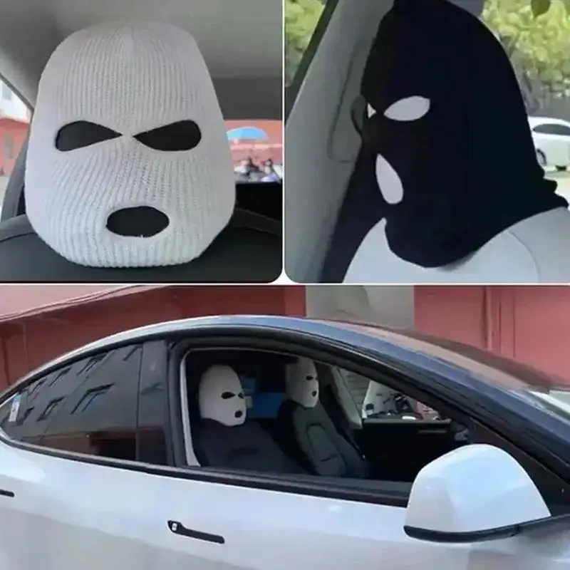 مضحك 3 حفرة سيارة مسند الرأس بالمقعد غطاء الوجه الكامل قناع التزلج قبعة مكافحة الرماد حماية لمقاعد السيارة الداخلية غطاء مضحك الديكور