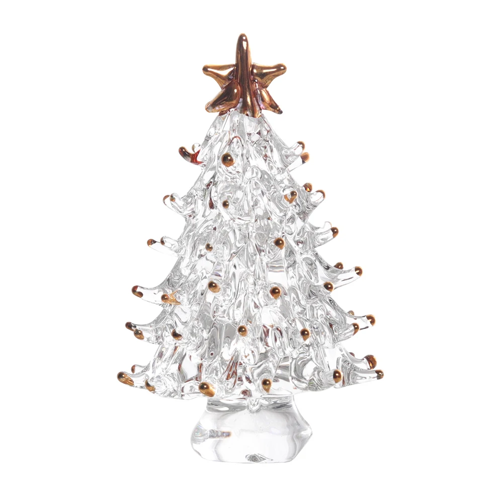 2Pcs Crystal Christmas Tree Figurine Collectible Paperweight Miniature Glass Christmas Tree Ornament