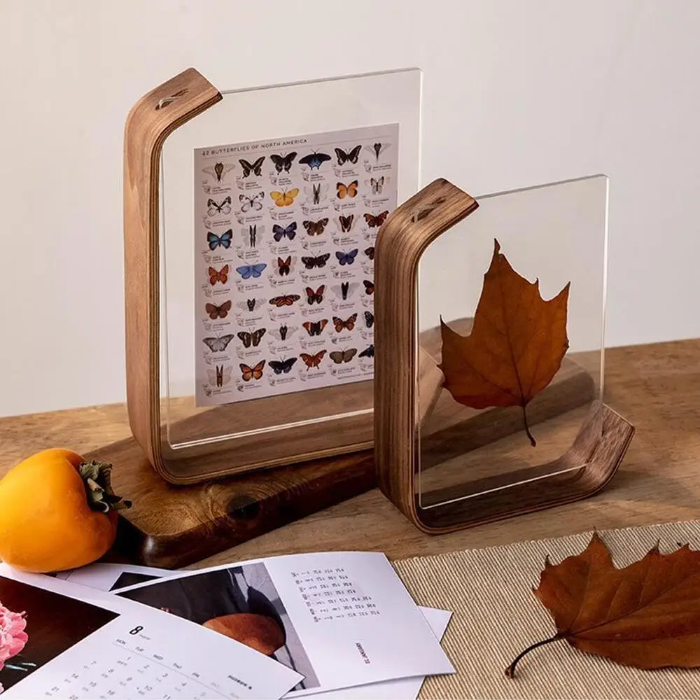 DIY Acryl Houten Fotolijst Herbarium Display Fotolijst Met Hd Glas Zijdig Frame Voor Tafelblad Display Home Decor