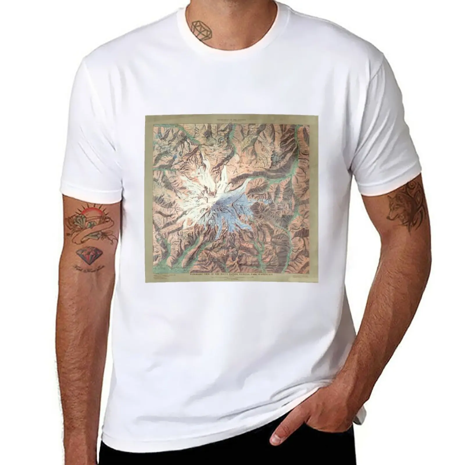 New Vintage Mount Rainier Topographical Relief Map Washington T-Shirt anime vintage t shirt korean fashion tshirts for men