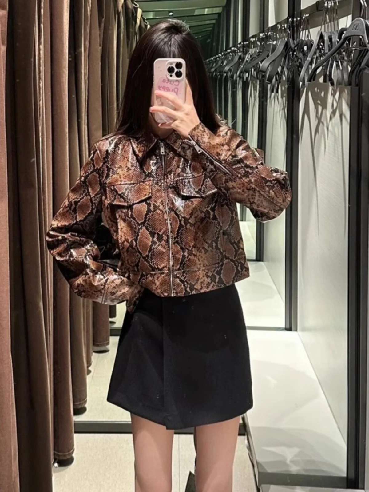 Lente 2025, bruine dierenprint, kunstleer Jaet Dames Faion Nieuwe collectie 43489 Ritssluiting Lange Sve Losse...