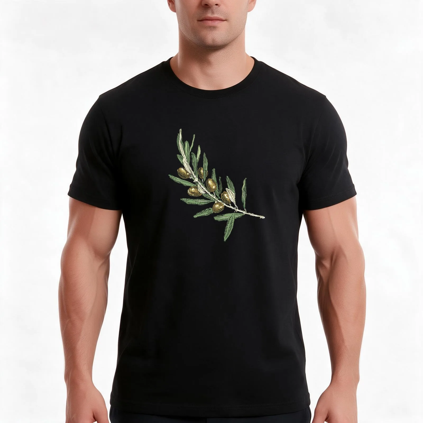 Olive branch T-Shirt, Summer Casual Cotton Tee, Oversized Streetwear Tops, Vintage Graphic Print, Loose Fit Short Sleeve