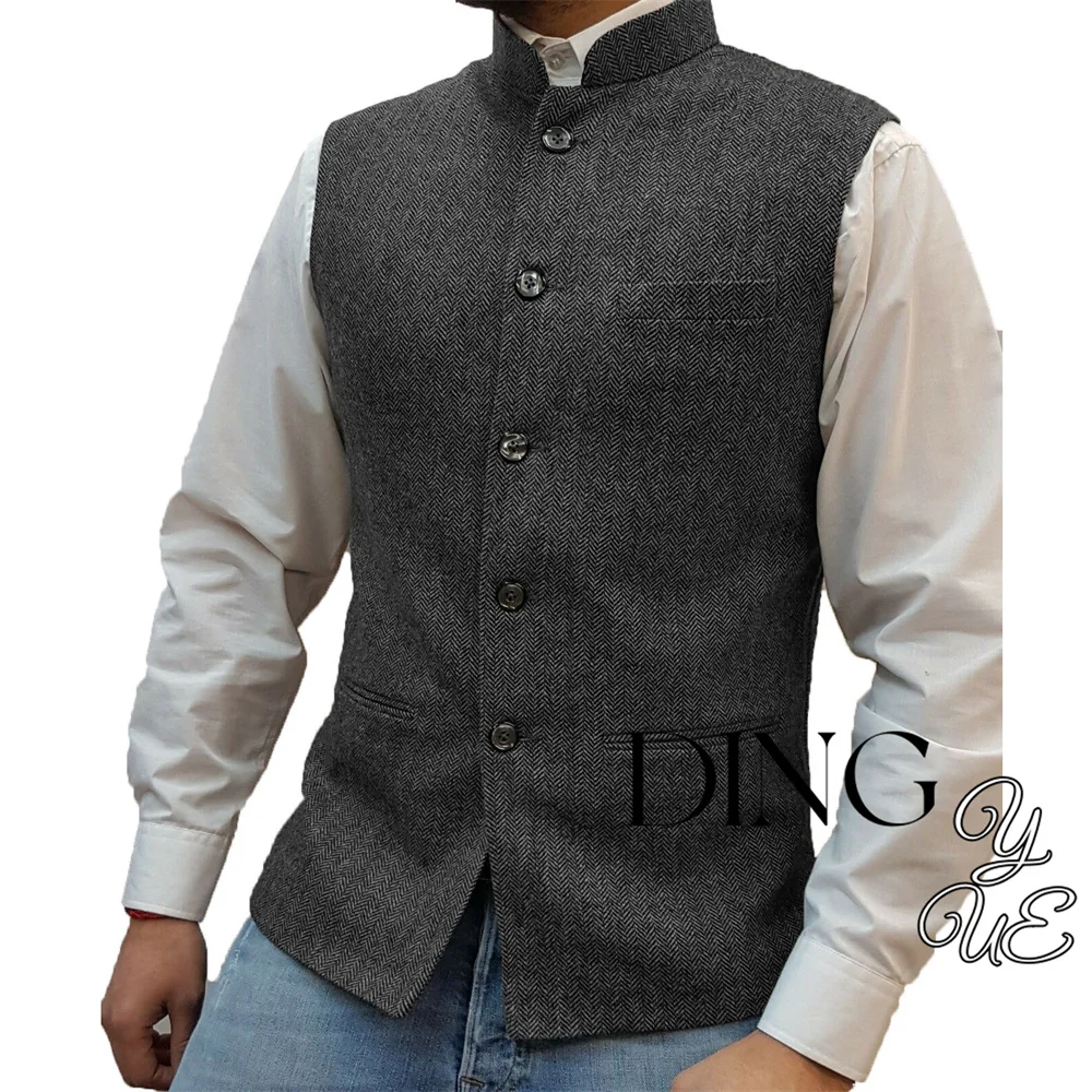 

Men's Suit Vest Retro Herringbone Pattern Vest Men's Suit Collar Vest Slim-fit Tweed Vest Wedding Vest Men