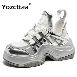 Yozcttaa Size 35-40 Breath Sneakers For Women Leather Mesh High Heels Athletic Shoes 2025 Ins Spring Platform Tennis Hike Dress