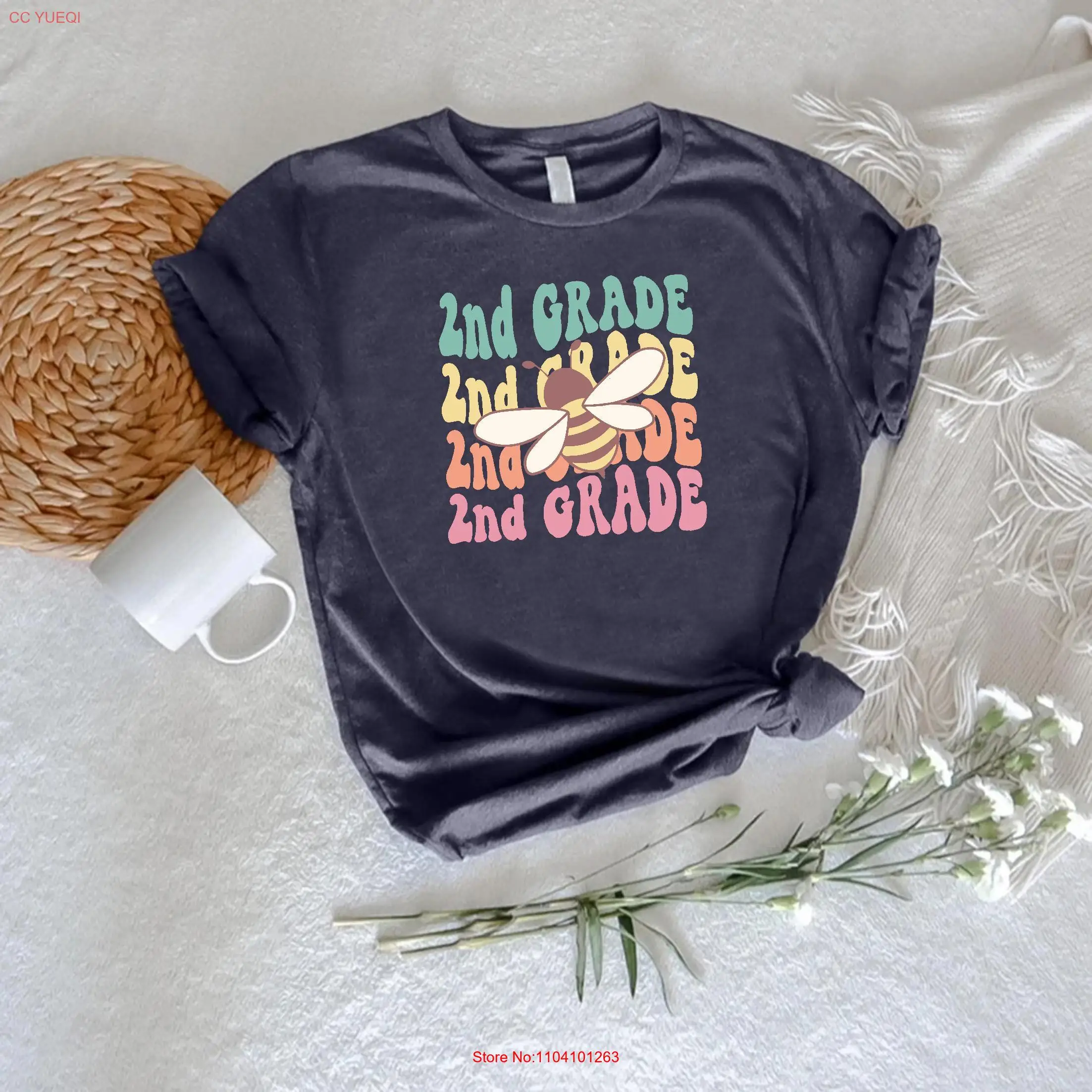 Biene-T-Shirt der 2. Klasse Retro-Sekundenlehrer Back to School Team Appreciation Groovige lange oder kurze Ärmel