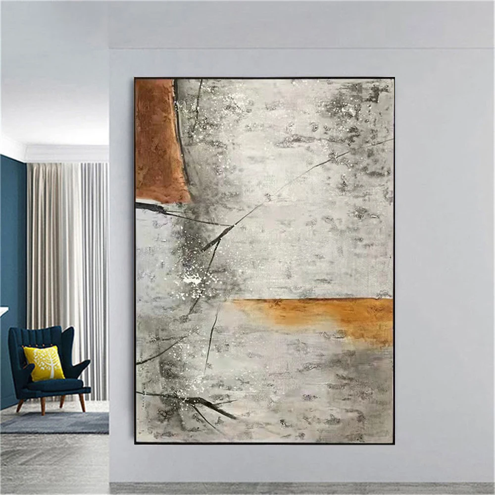 

Abstract Home Decoration Wall Modern Handmade Oil Painting Yellow Gray Texture Canvas Paintings Decor Living Room Salon Mural