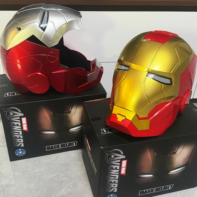 En Stock Los vengadores de Marvel casco de Iron Man modelo adulto niño Cosplay 1:1 luz Led máscara de Ironman figuras de acción de juguete regalo para niños
