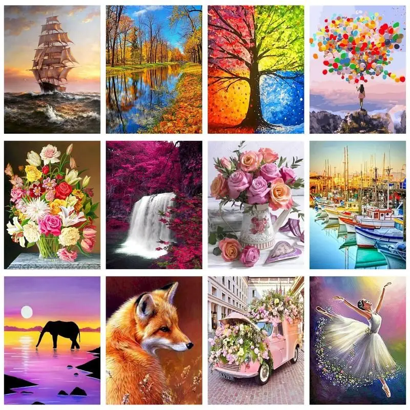 

CHENISTORY DIY Pictures By Number Flower Vase Scenery Kits Home Decor Painting By Numbers Drawing On Canvas HandPainted Art Gif