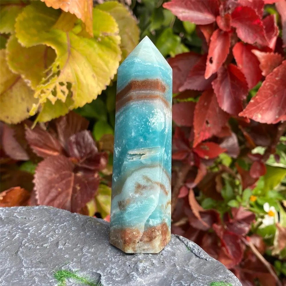 1pc Sky Blue Caribbean Calcite Obelisk Wand Natural Crystal Tower Point with Smooth Texture Unique Holiday Gift for Collectors