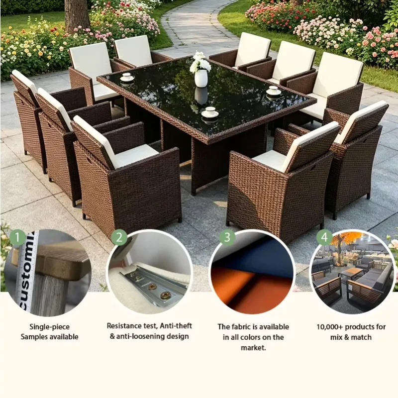 Outdoor Table and Chair Set Woven Rattan Furniture for Villa Garden Waterproof Sunproof Rattan Tea Table with Patio Chairs
