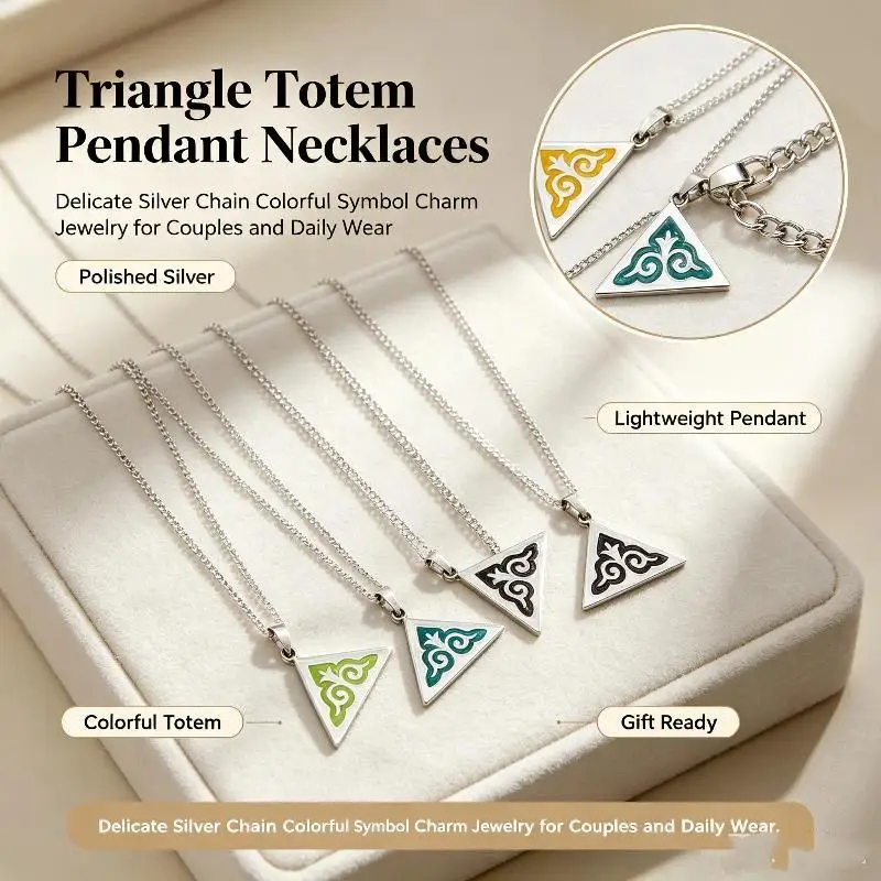 Unisex Cloud Pattern Pendant Necklace Retro Geometric Triangle Enamel Craft Lightweight Jewelry for Outdoor Activities