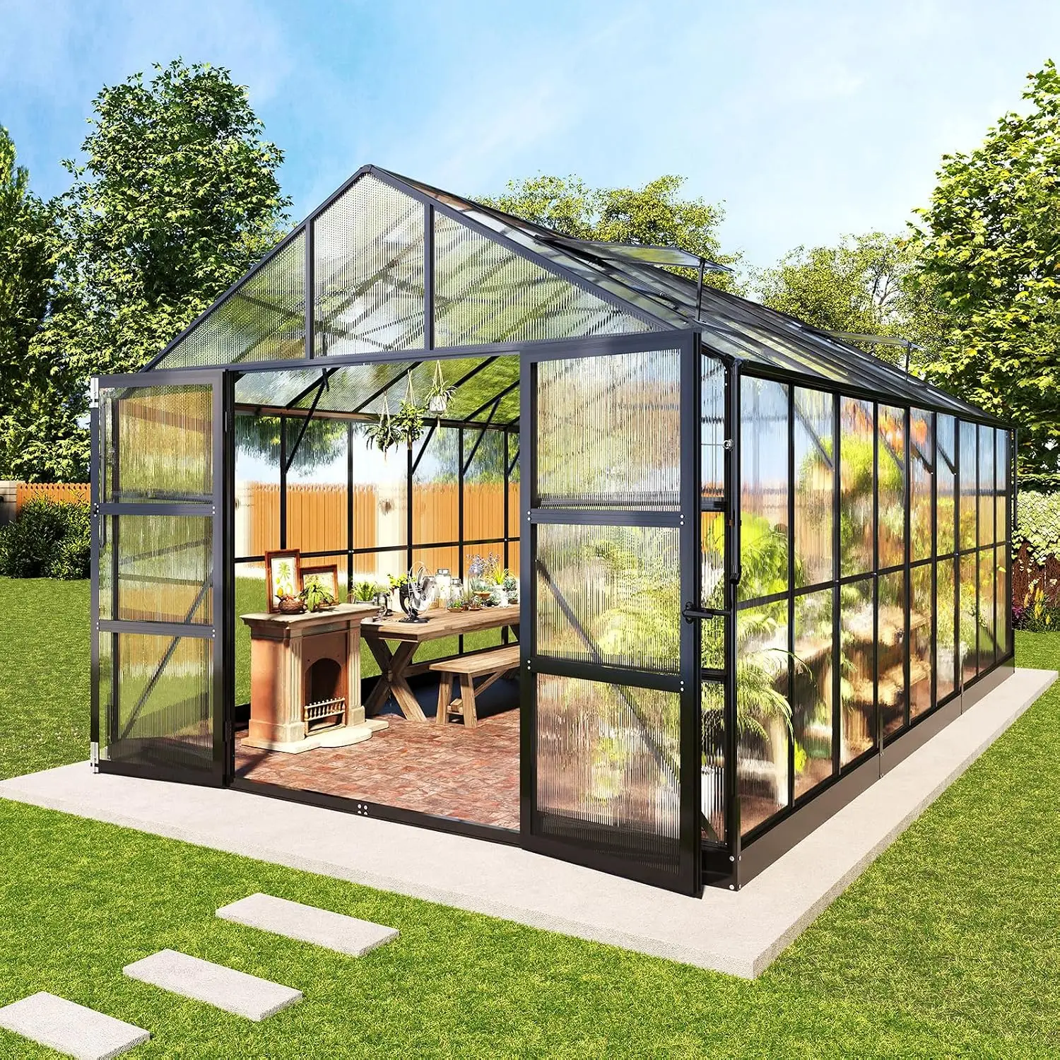 10x18 FT Polycarbonate Greenhouse with 4 Roof Vents, Custom