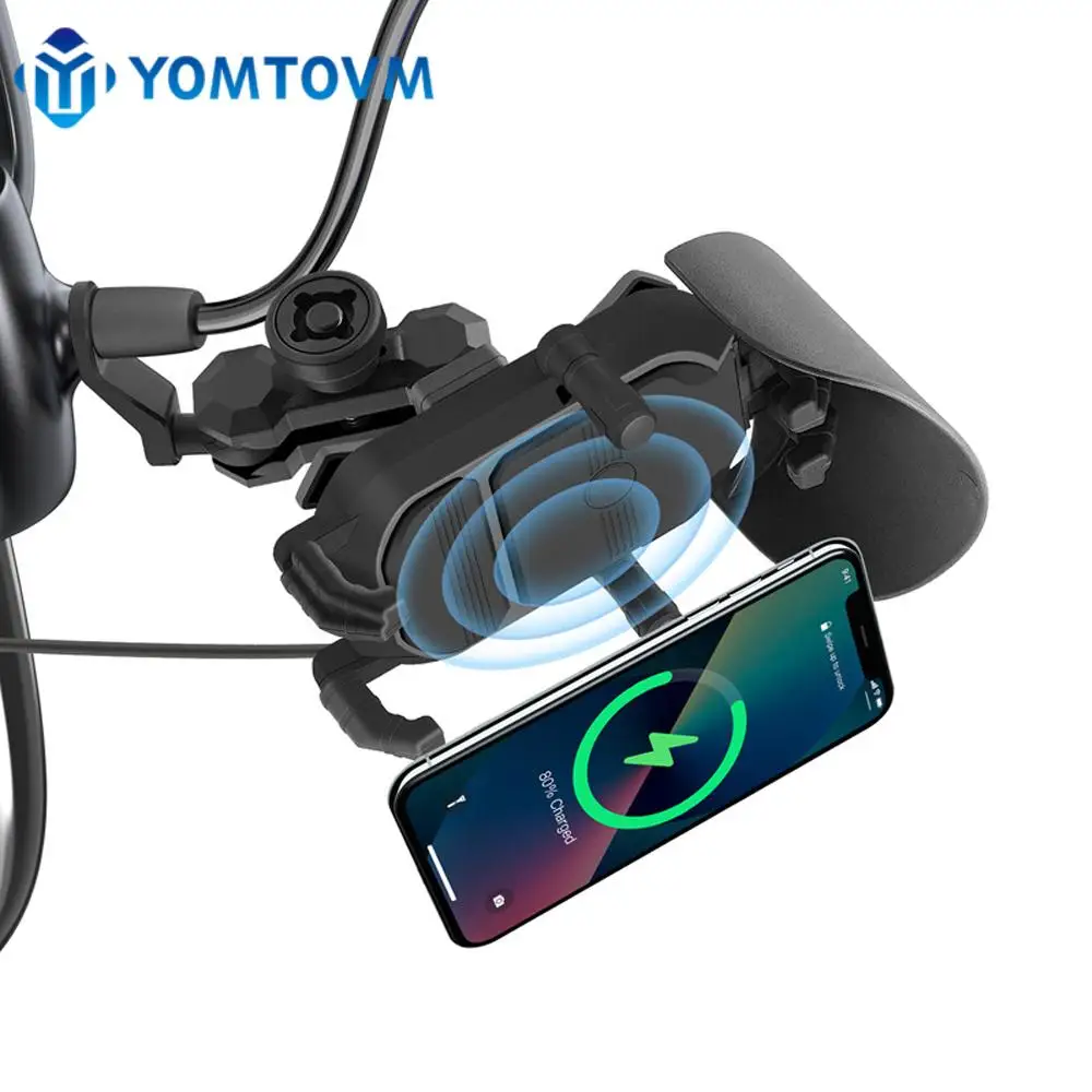 

15W Wireless Charger Motorcycle Phone Holder Handlebar Rearview Mirror Smartphone Bracket Shockproof Bike Cellphone Support