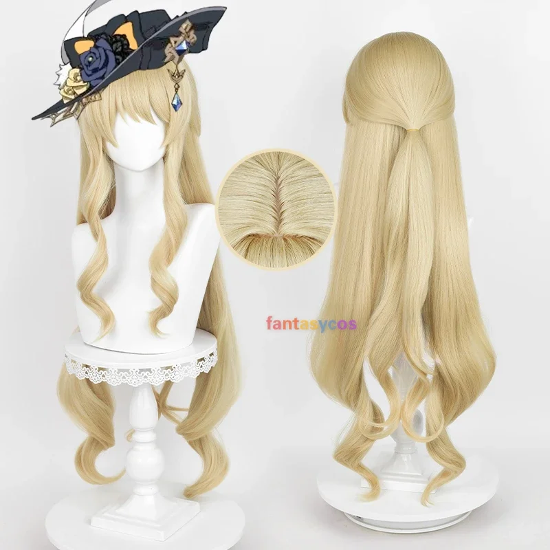 Genshin Impact Fontaine Navia Cosplay Wig 95cm Long Curly Linen Gold Wig Cosplay Anime Cosplay Wig Heat Resistant Synthetic Wigs