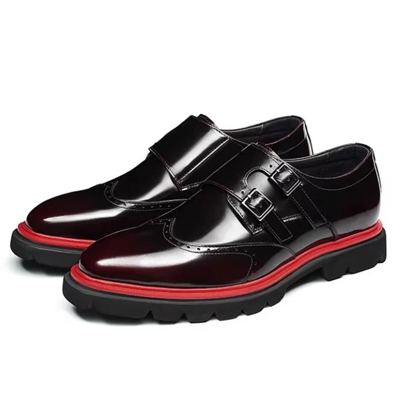 Patent Leather Double Buckle Leather Shoes Anti-slip Thick-soled Square-toe Derby Shoes Monk Strap Dress Shoes Man Formal Shoes