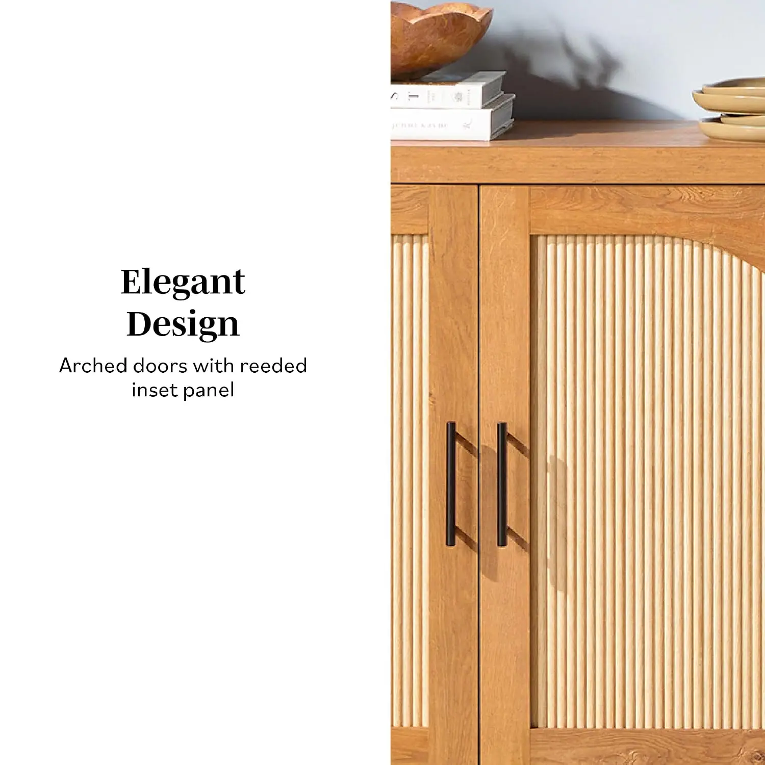 Reeded 4-Door Sideboard Buffet with Cord Management, 70 Inch English Oak, Customized