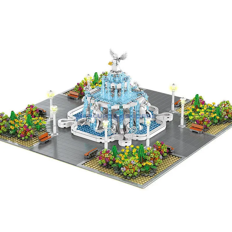 Angel Square Fountains Model Building MOC 16003 City Town Park Scene Module Blocks Bricks Toy Set Creative Gift for Boys Girls