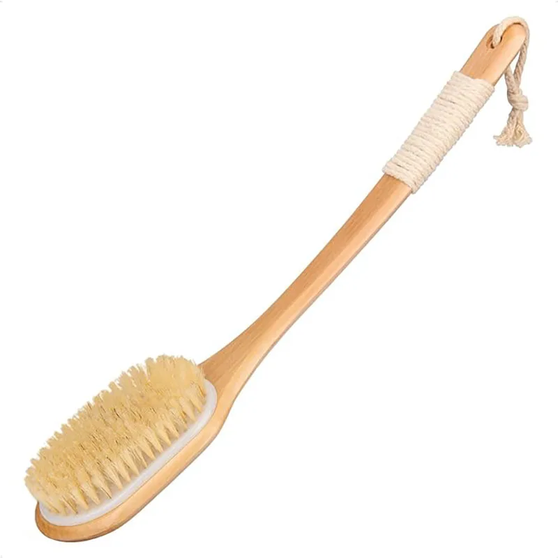 Exfoliating Back Scrubber for Shower with Curved Long Handle, Wet or Dry Brushing, Body Exfoliator Back Washer Bath Tool