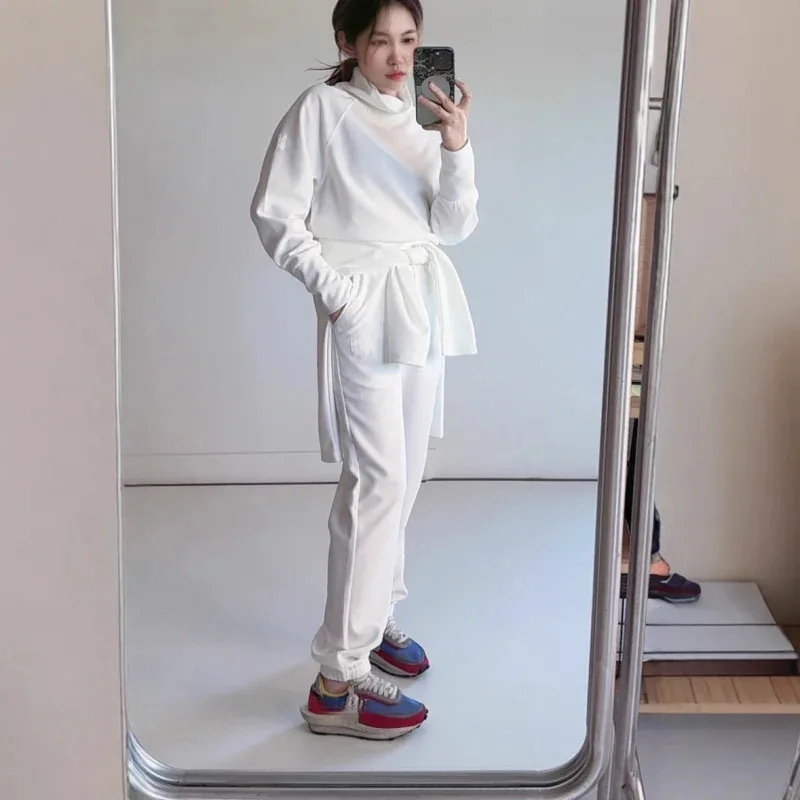 Women Waffle Knit High Neck Sweatshirt Long Sleeve Loose Fit Pullover Autumn Winter Warm Casual Sportswear Top Comfortable Daily