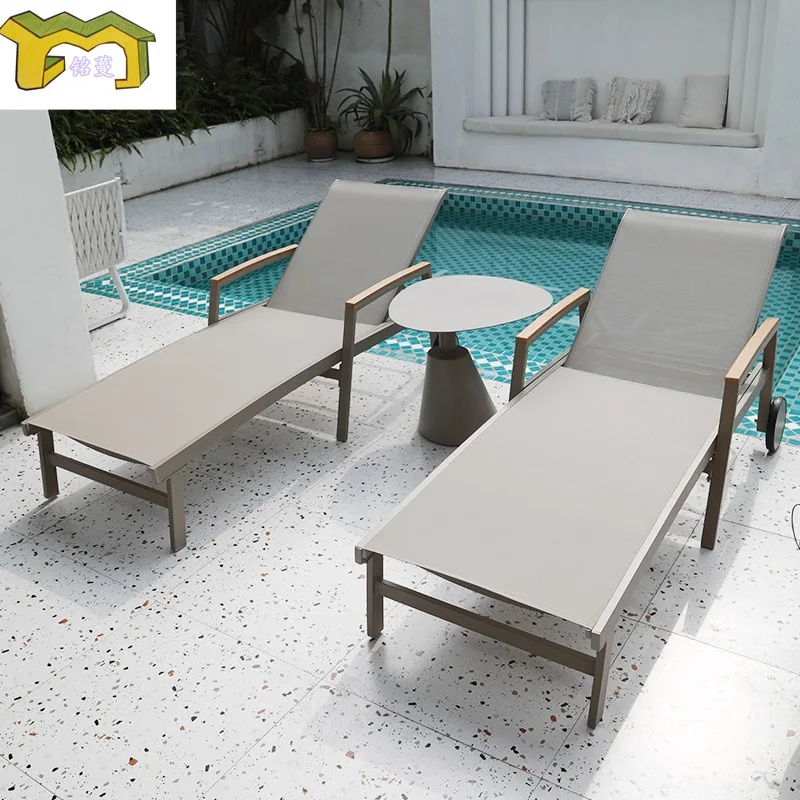 HYS Outdoor Courtyard Lying Pool Beach Leisure Lounger Waterproof and Sunscreen Hotel B & B Terrace Lying Bed Coffee Table