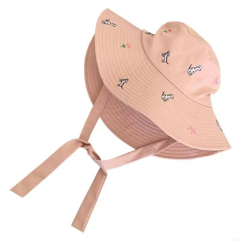 

39BC Casual Wear Fisherman Hat Embroidered Puppy Bucket Hat For Girls Funny Fashion Hat Bucket Hat Stylish Bowknot