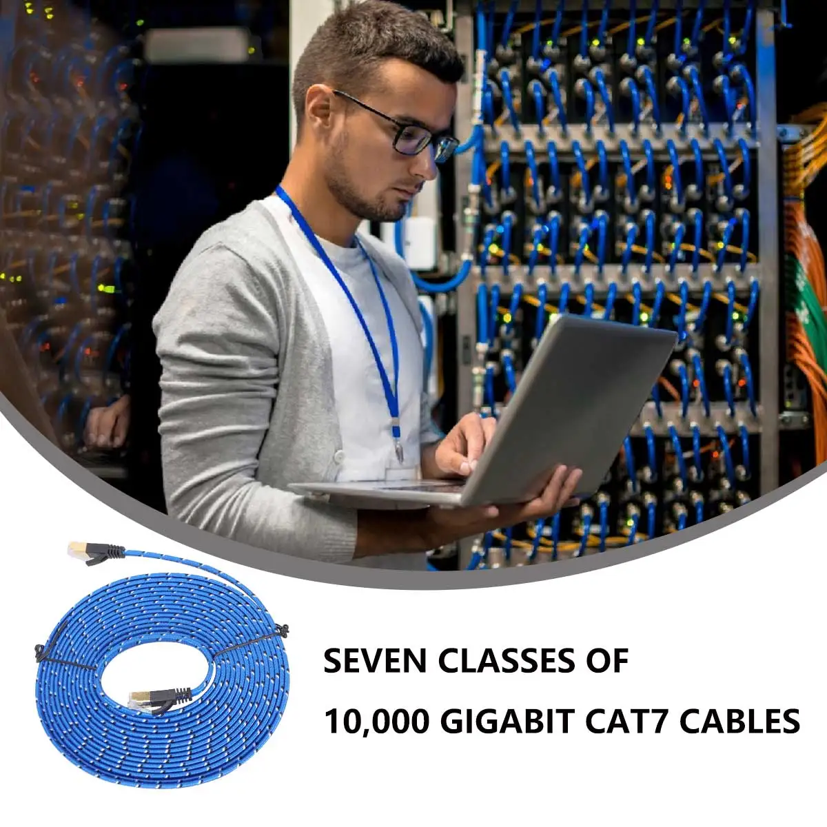 

8 Meters Double Shielded Cat7 Ethernet Cable 10Gbps High Speed Lan Network Cord For Router Nas Server Fiber Mesh Flat Braided